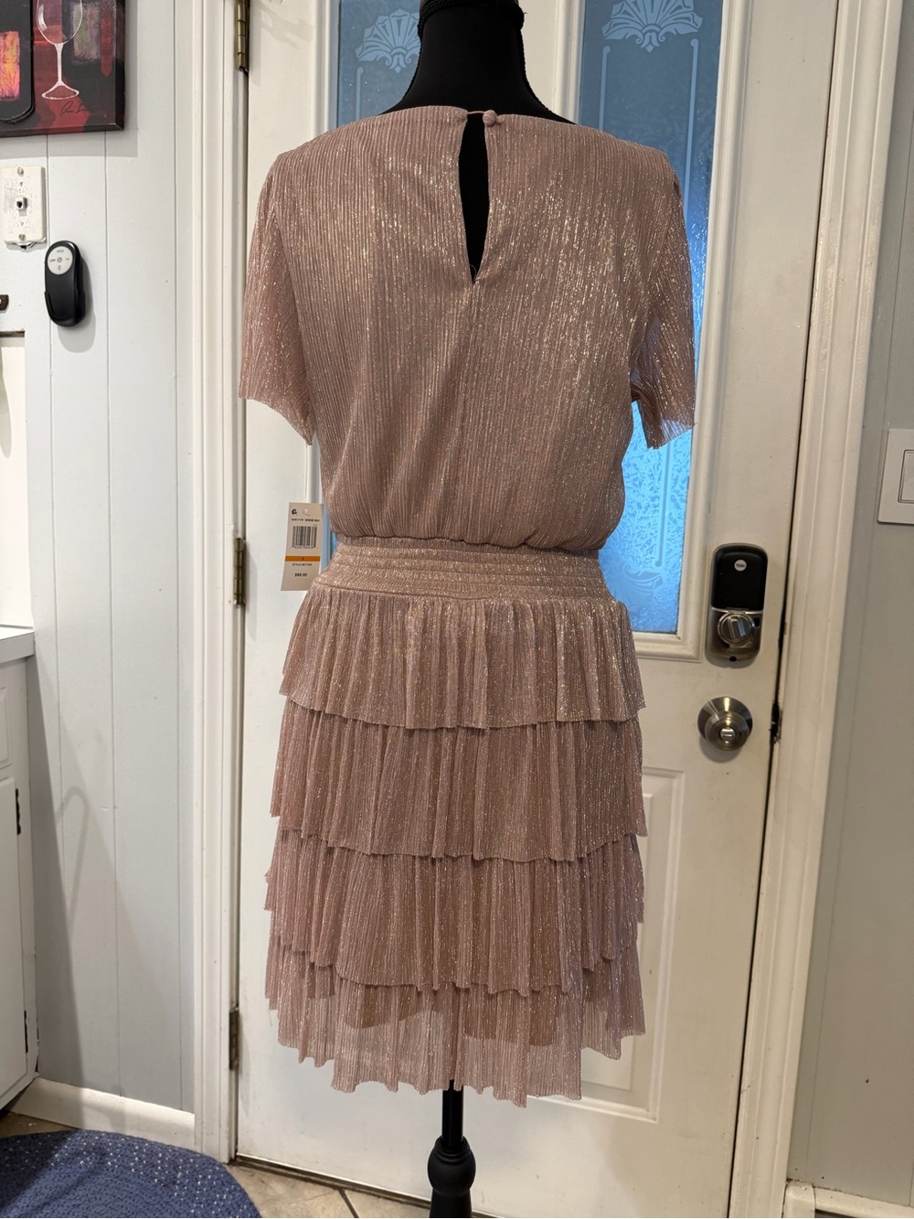 MSK Shimmery Blush Pink Tiered Ruffle Dress